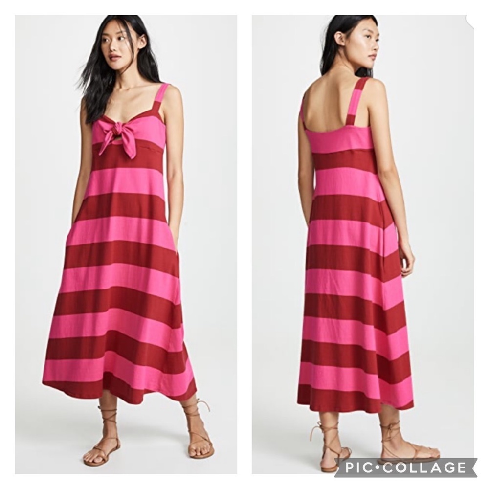 MDS Stripes Front Tie Red Pink Dress Size 2